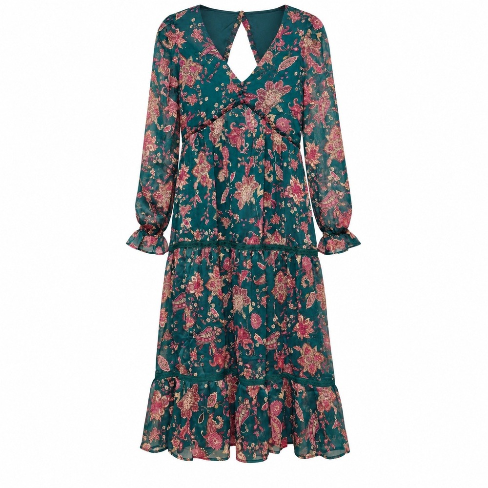 Band of the Free Cottagecore Boho Floral Paisley Tiered Midi Dress Women S